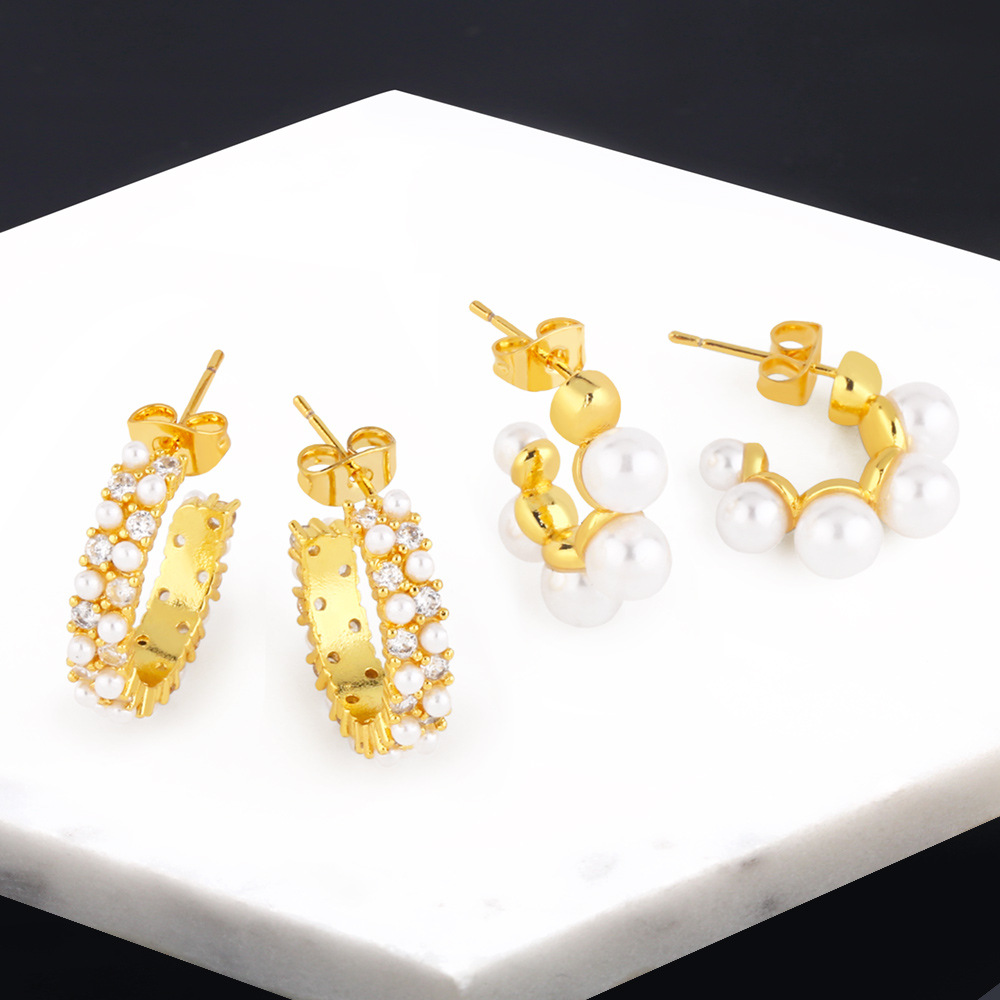 Personalized fashion pearl earrings for women retro luxury niche geometric C-shaped earrings era161