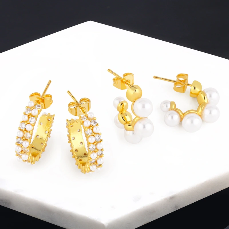 Personalized fashion pearl earrings for women retro luxury niche geometric C-shaped earrings era161