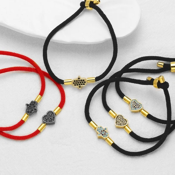 AS jewelry European and American hot selling love palm copper plated 18k gold pendant adjustable bracelet hand rope female bra34