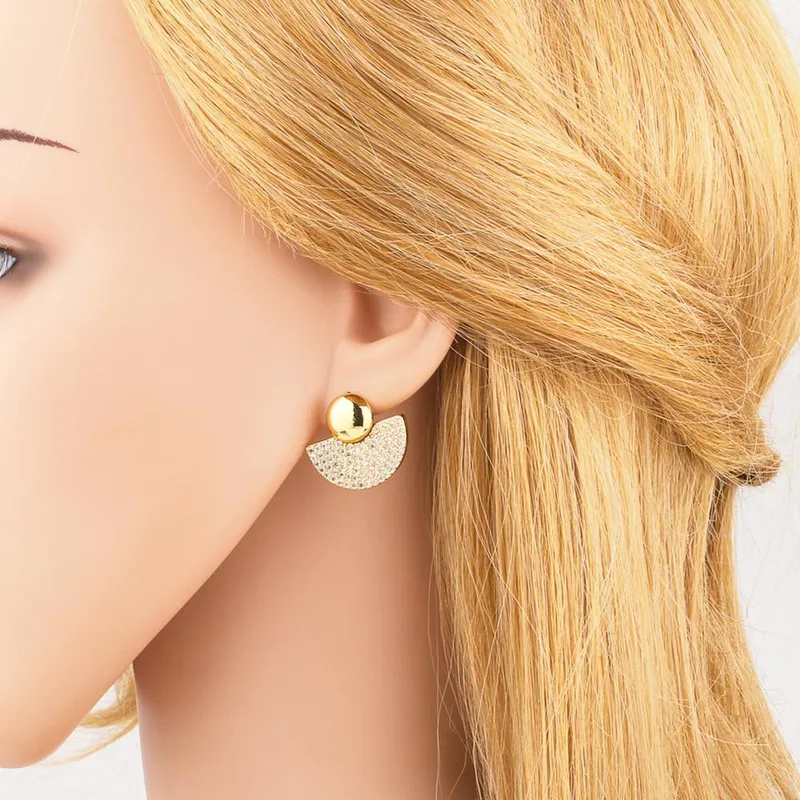 AS jewelry European and American color love earrings female copper plated real gold inlaid zircon fan-shaped earrings earrings era348