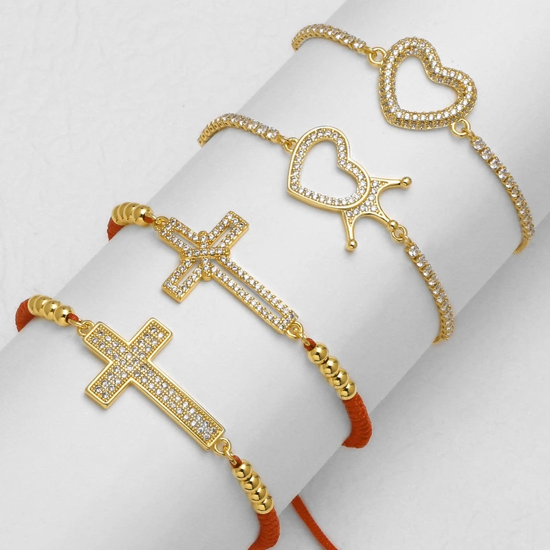 AS jewelry European and American micro-inlaid zircon cross bracelet love heart gold-plated bracelet female brc73