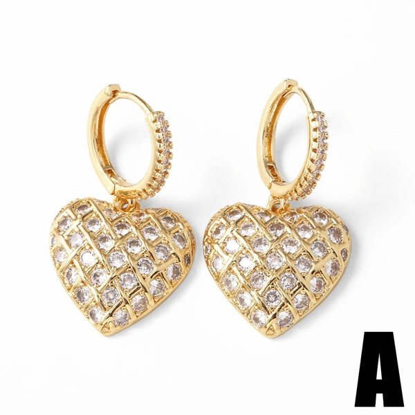 AS jewelry inlaid zircon copper plated real gold love heart shaped oil drop earrings earrings earrings ery54