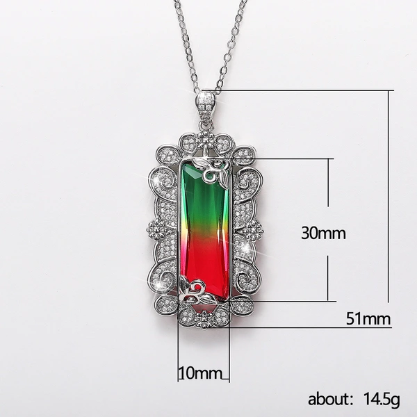 Hot selling European and American synthetic colored gemstone tourmaline pendant hollow pattern inlaid colored zircon necklace for women