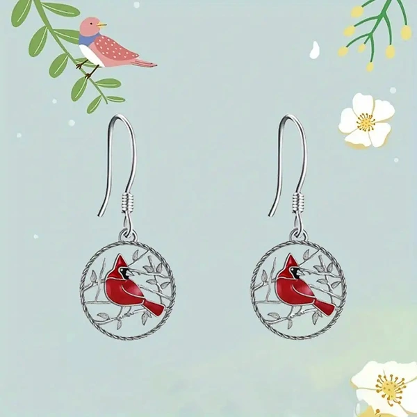  Source manufacturer hot-selling earrings alloy retro bird literary jewelry exquisite oil painting daily wear