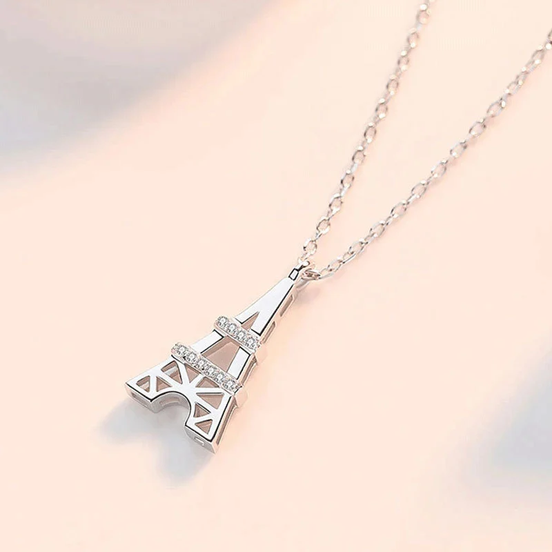 Mini Eiffel Tower Diamond Pendant Necklace European and American Style Romantic Love Creative Clavicle Chain for Women
