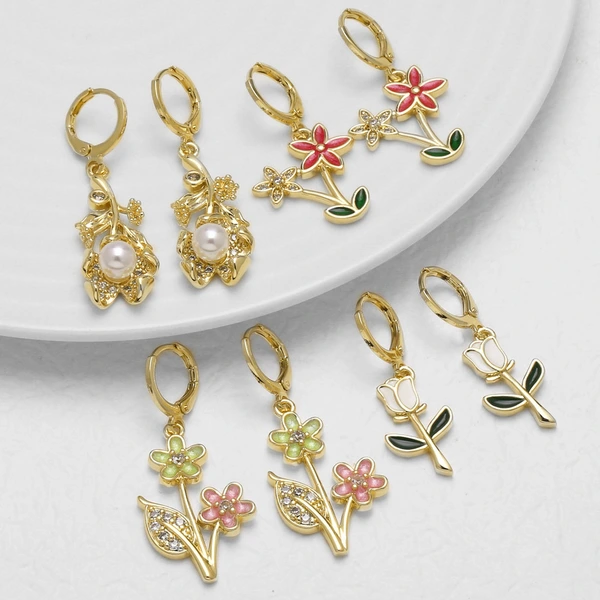 Jewelry Europe and the United States hot selling copper plated 18k gold rose flower pendant earrings erz09 earrings