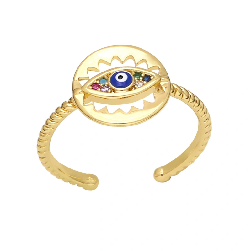 Clearance European and American hand jewelry colored gemstone zircon eye ring devil eye ring riq04
