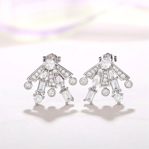 The same style of gorgeous fireworks earrings, sweet temperament, geometric zircon earrings, women's slim and fashionable earrings