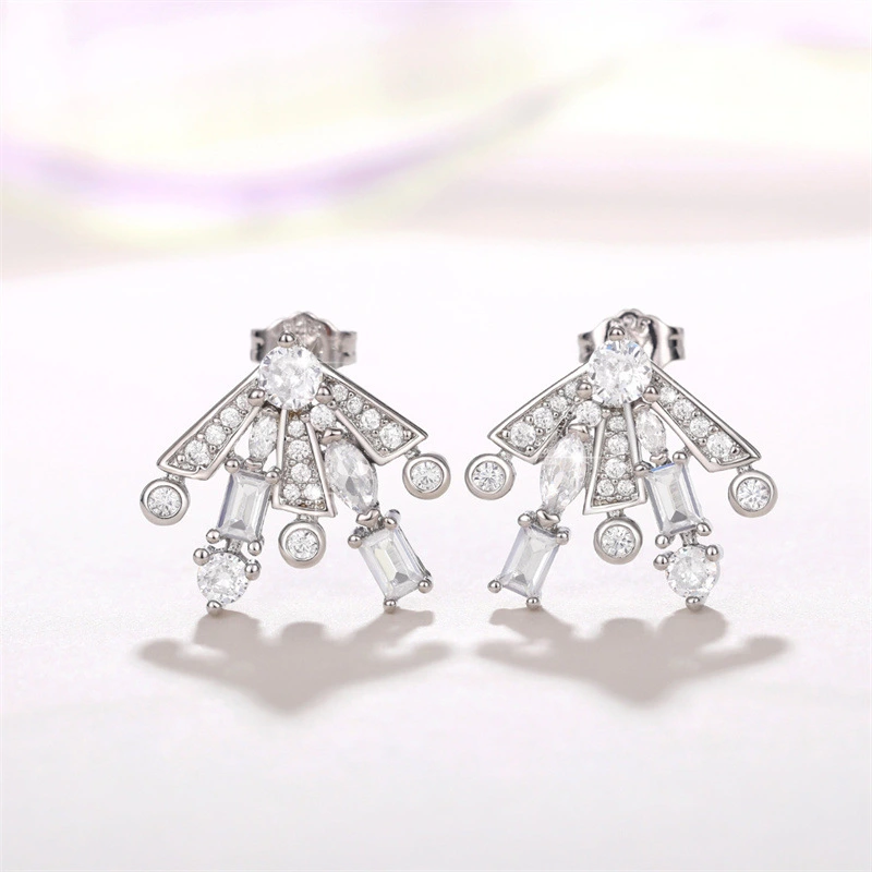 The same style of gorgeous fireworks earrings, sweet temperament, geometric zircon earrings, women's slim and fashionable earrings