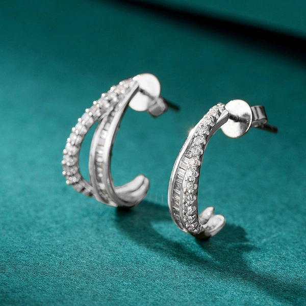  European and American simple line earrings fashionable design inlaid zircon jewelry popular hot earrings