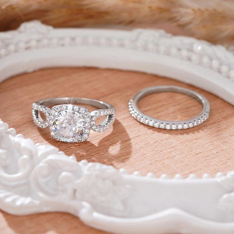  Inlaid with zircon sparkling couple rings for women, inlaid with diamonds, fashionable and elegant geometric rings, fashionable and elegant wedding jewelry