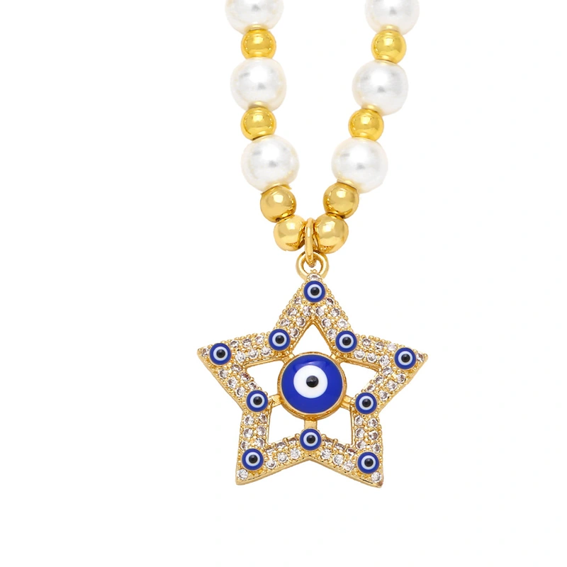 Clearance five-pointed star eye pendant temperament pearl necklace high-end devil eye necklace female nkb687