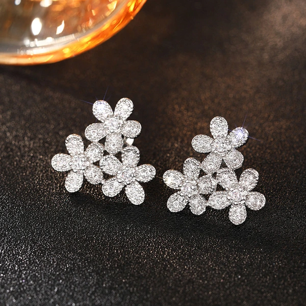 Flower earrings for women, elegant ladies, daily matching earrings inlaid with zircon, popular shining earrings