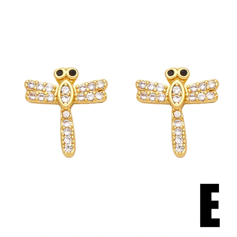 European and American fresh diamond dragonfly kitten bear seahorse earrings female sweet cute small animal earrings ert35