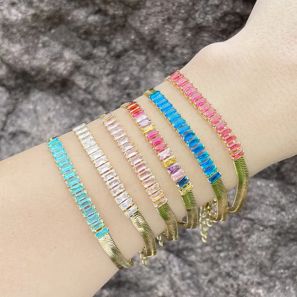 Blade chain bracelet fashionable simple flat snake bone chain European and American niche colored zircon bracelet female jewelry brh83