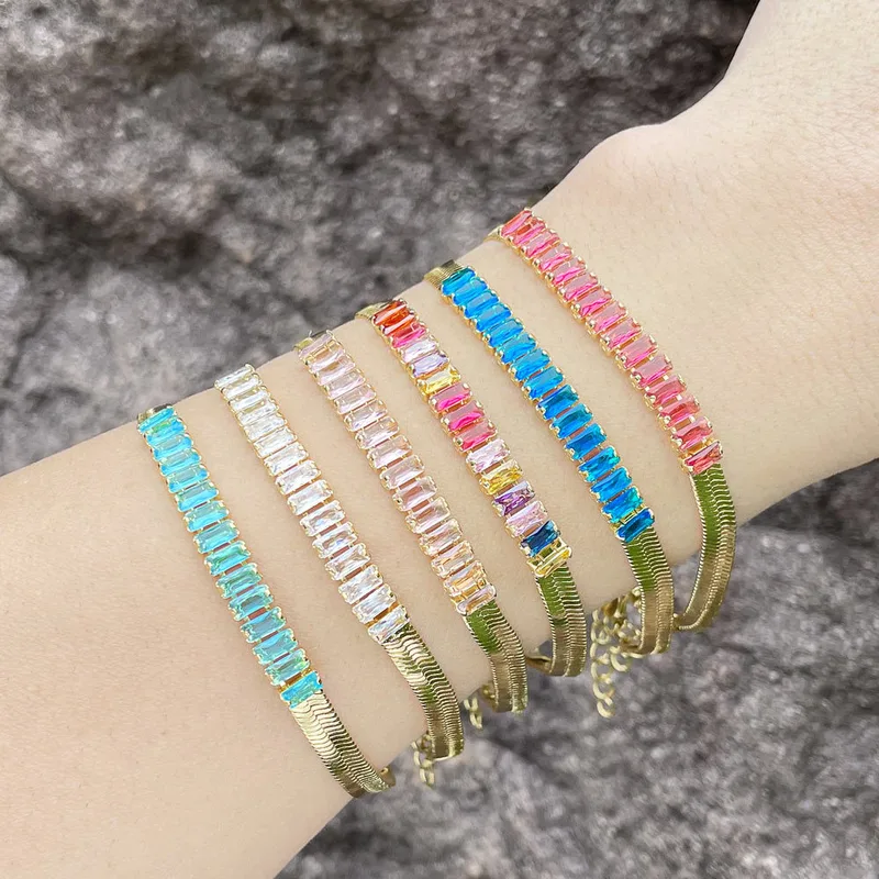 Blade chain bracelet fashionable simple flat snake bone chain European and American niche colored zircon bracelet female jewelry brh83