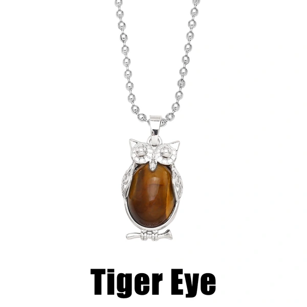 Hot selling crystal agate owl necklace retro punk style owl pendant silver sweater chain nkb660