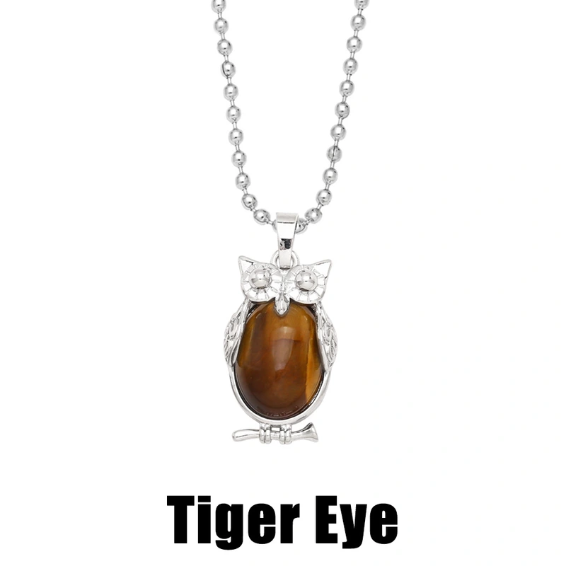 Hot selling crystal agate owl necklace retro punk style owl pendant silver sweater chain nkb660