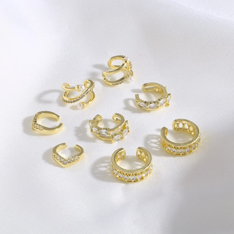 Jewelry hot selling copper plated 18k gold pearl inlaid zircon ear bone clip earrings earrings era343 earrings