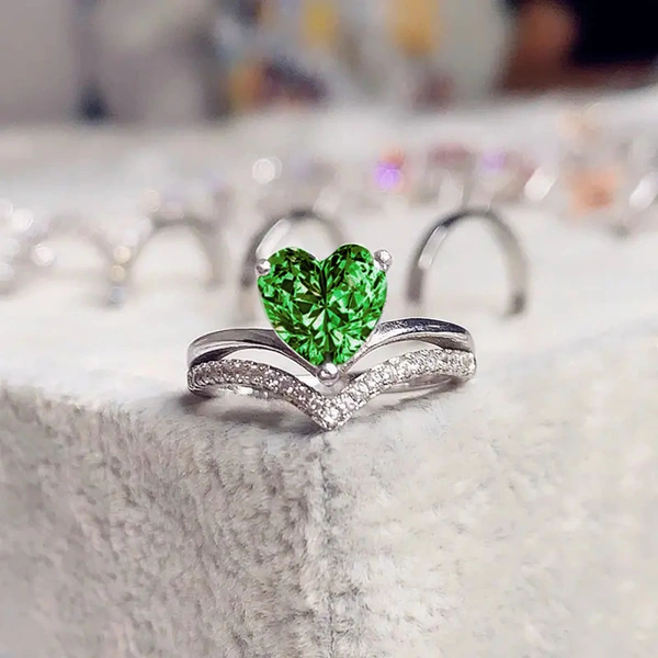 Luxury Crown Valentine's Day Ring New Micro-inlaid V-shaped Heart Ring Kuaishou Internet Celebrity Live Broadcast