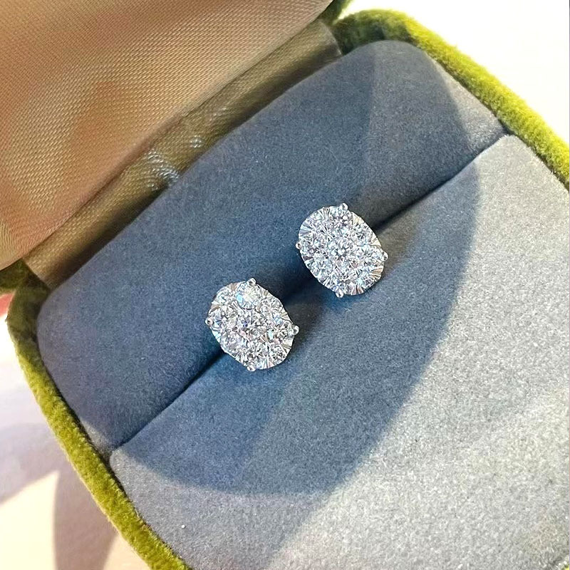Full diamond oval earrings for women Korean style exquisite mini luxury commuter earrings manufacturer