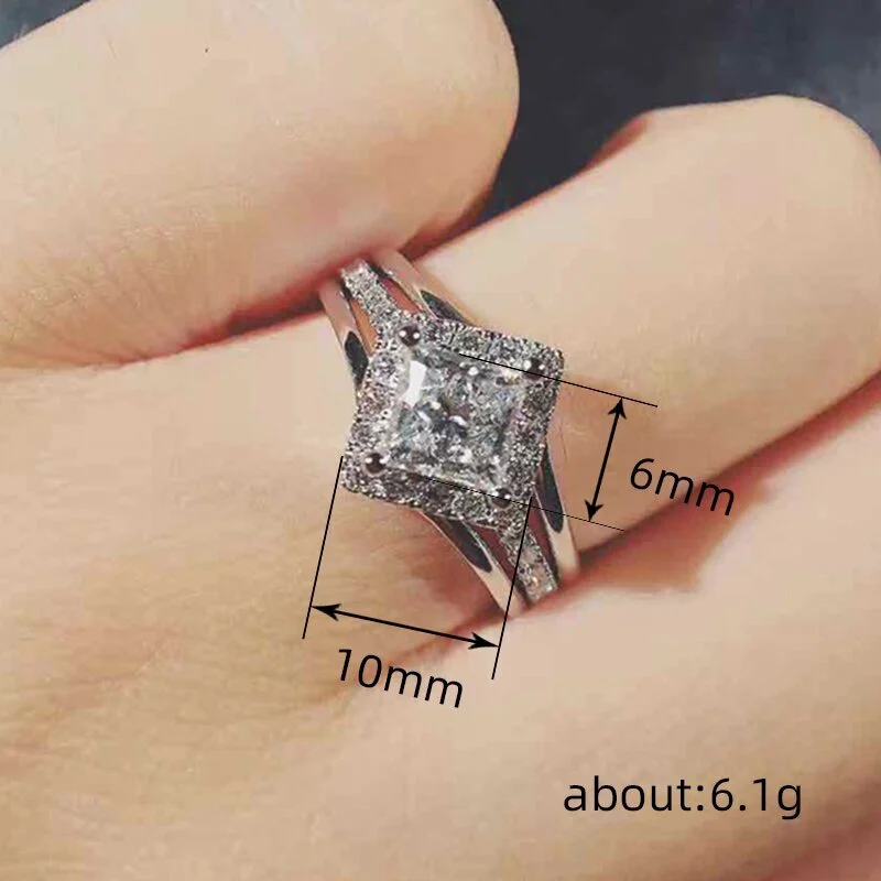    Hot selling sparkling four-claw inlaid zircon women's ring, Internet celebrity style diamond ring