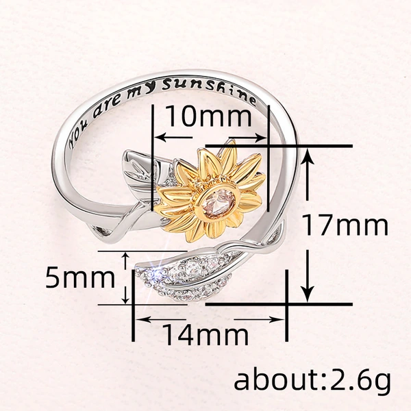  Sunflower Flower Adjustable Ring Women's Realistic Engraving Fashion Ring Popular Flower Leaf Jewelry