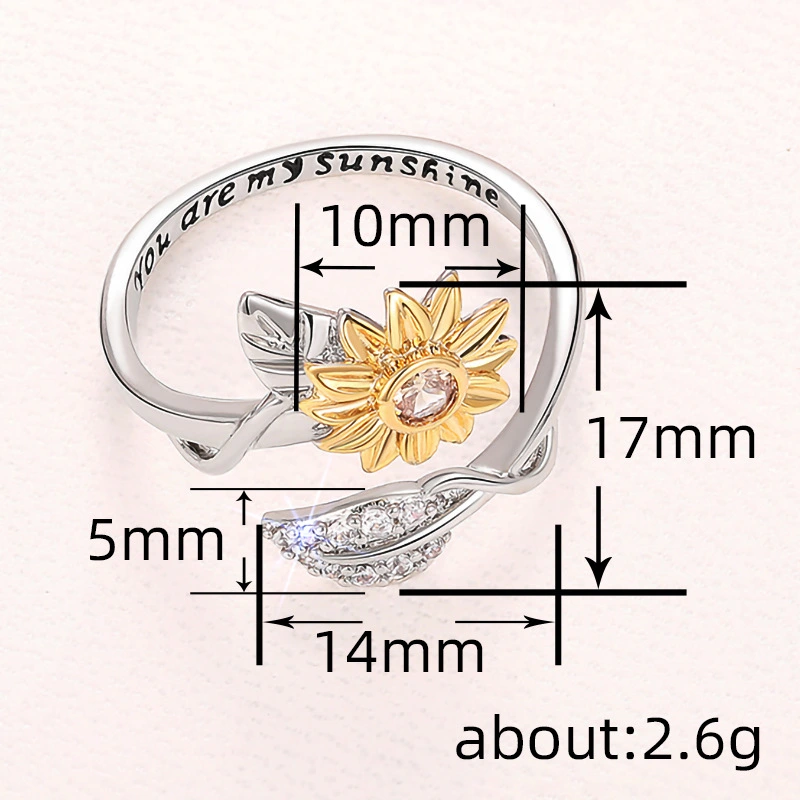  Sunflower Flower Adjustable Ring Women's Realistic Engraving Fashion Ring Popular Flower Leaf Jewelry