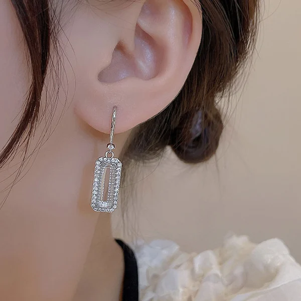 European and American retro high-end square zircon earrings temperament niche design earrings Internet celebrity earrings
