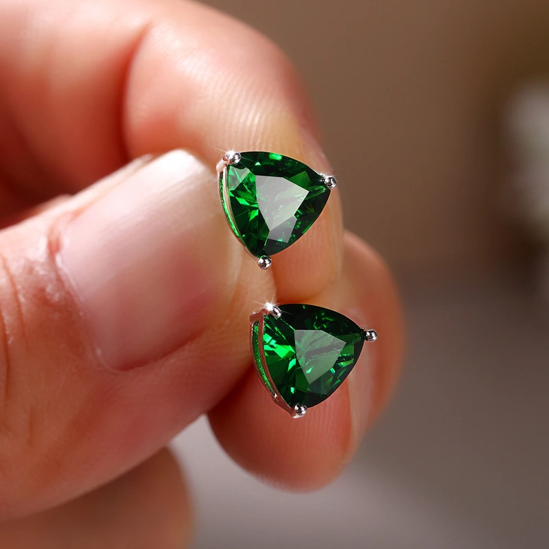 Fashionable colored gemstone earrings simple geometric triangle zircon earrings for women 2021 trendy mini earrings