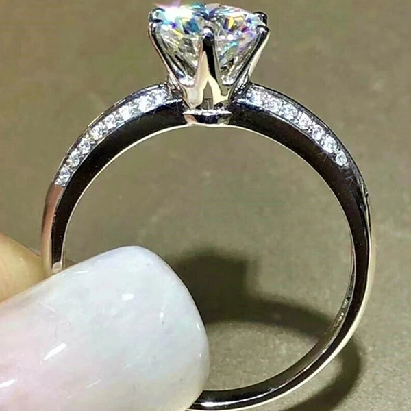  Micro-inlaid celebrity style classic all-match popular ring six-claw zircon wedding ring European and American style light luxury ring