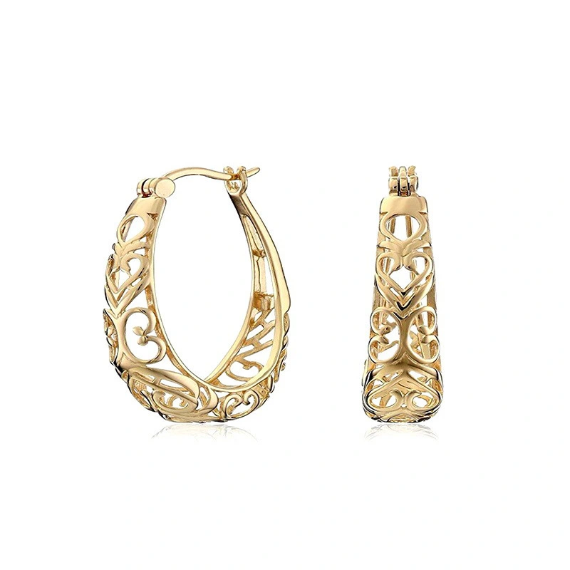 New heart-shaped hollow flower earrings European and American exaggerated banquet wedding ear clip earrings