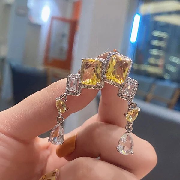 French light luxury square diamond tassel earrings for women niche design internet celebrity inlaid zircon earrings temperament accessories