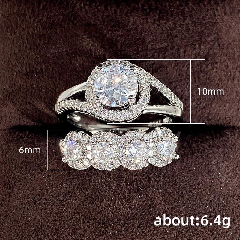 E-commerce hot-selling European and American simple engagement party women's combination ring geometric shape full diamond ring