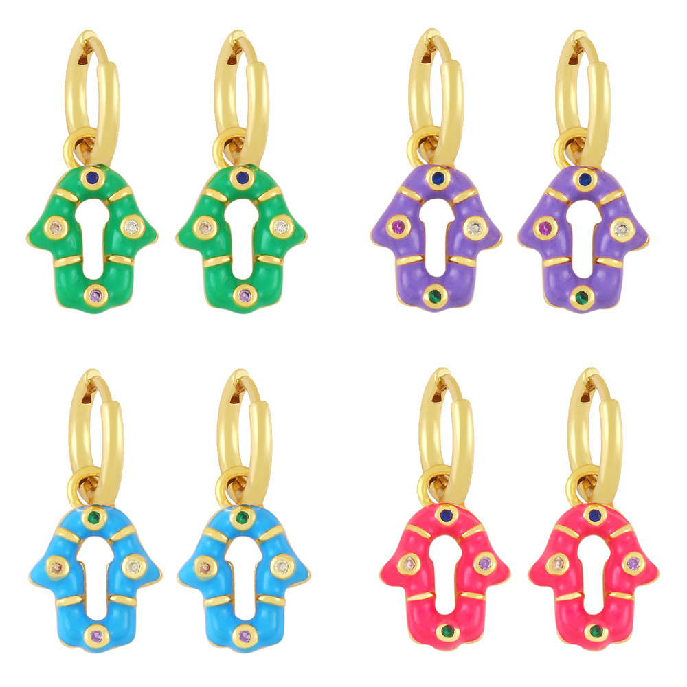 Clearance Internet celebrity niche design palm earrings female European and American cute color drop oil jewelry wholesale ery06