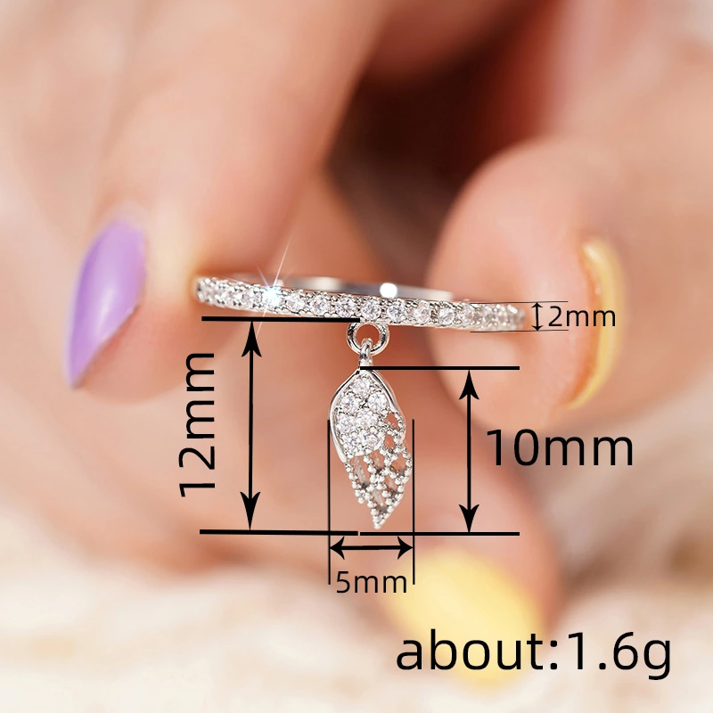  Factory direct sales of wing feather rings for women inlaid with zircon pendant rings, exquisite and fashionable daily accessories