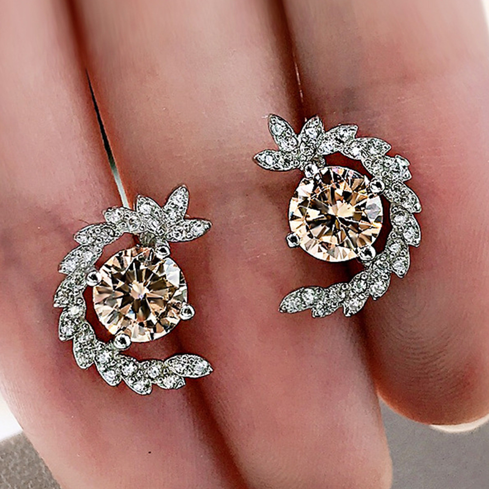 Live new earrings copper inlaid zircon wheat ear earrings Internet celebrity same style temperament earrings for women