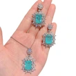 European and American popular imitation jewelry luxury retro shining colored gem pendant blue green necklace earring set
