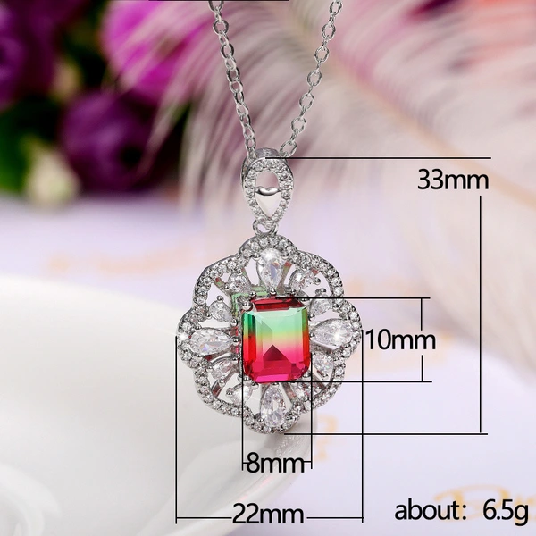 New exquisite hollow flower colored gemstone necklace luxury women's zircon pendant O chain