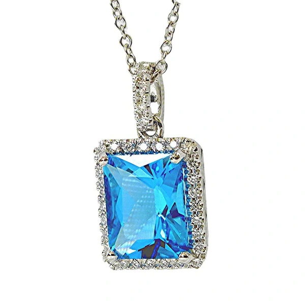 New jewelry is simple and versatile sea blue square diamond zircon necklace anniversary celebration jewelry