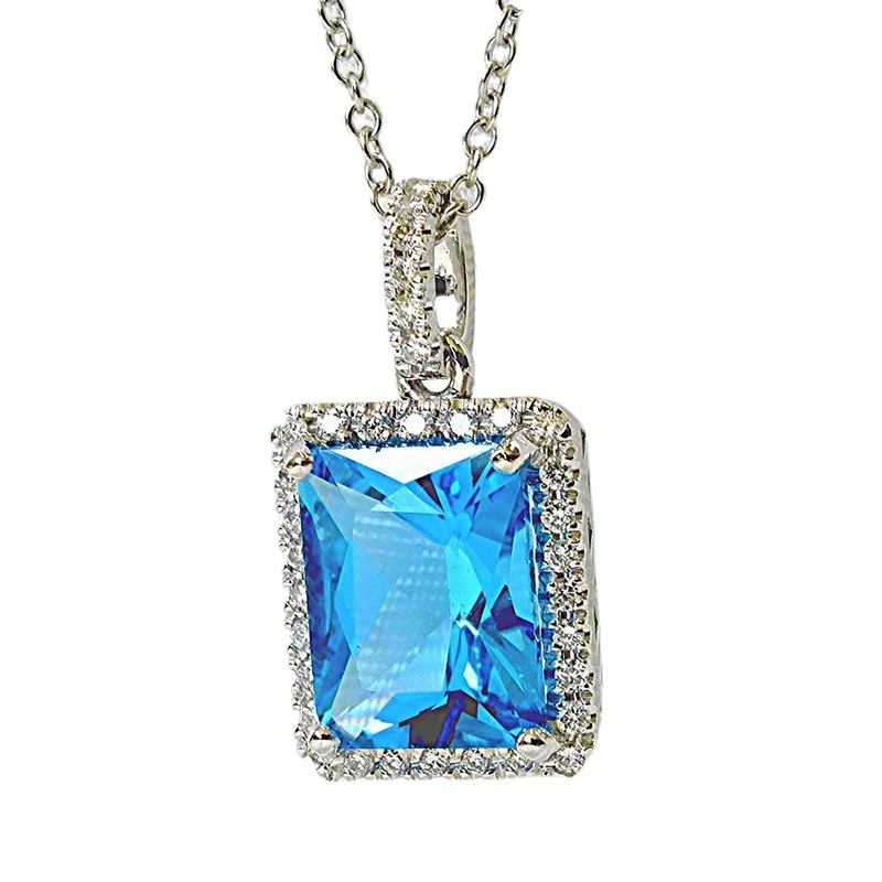 New jewelry is simple and versatile sea blue square diamond zircon necklace anniversary celebration jewelry