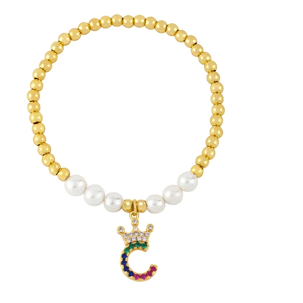 26 English letters bracelet female European and American copper beads pearl elastic bracelet fashion crown letter bracelet brf80