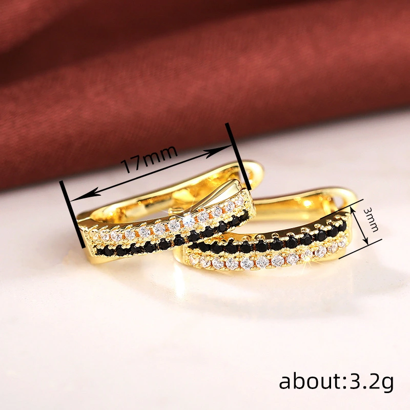 Factory direct sales design ear clips for women, two-tone zircon geometric earrings, personalized popular style