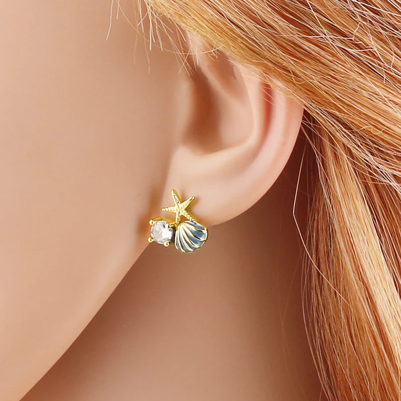 AS jewelry pearl oil drop shell earrings female copper plated real gold starfish earrings erz67
