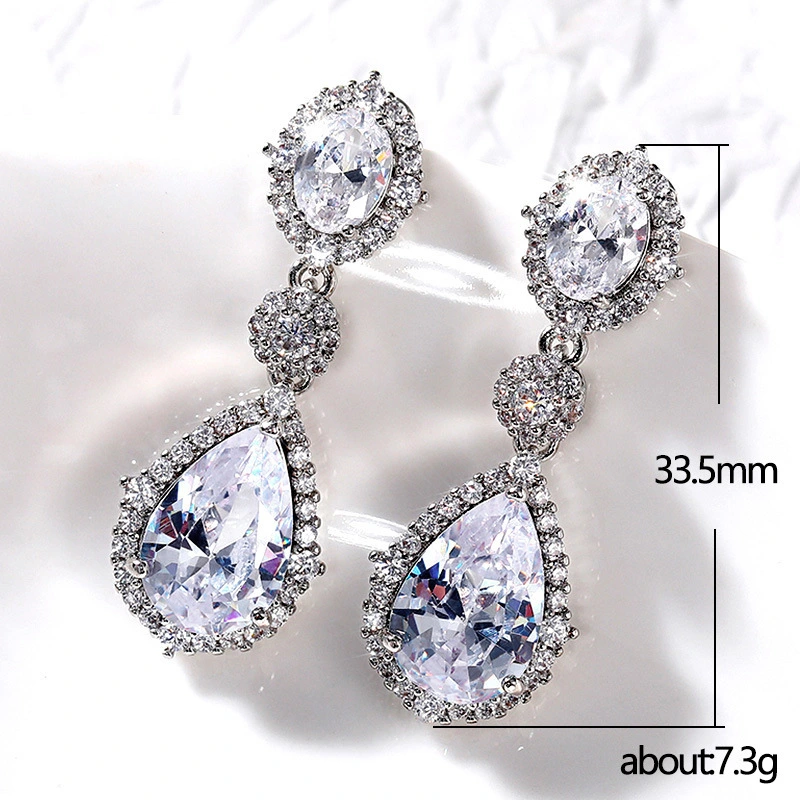 2021 New Temperament Earrings Korean Fashion Versatile Water Drop Zircon Earrings Women's Anniversary Celebration Jewelry