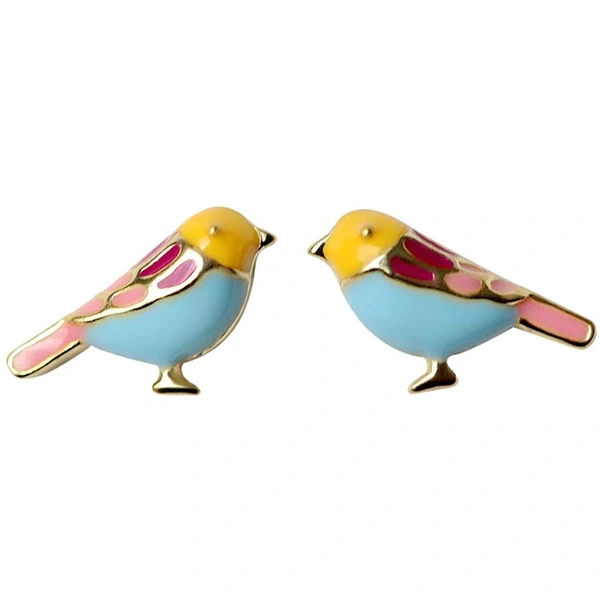 French oil drop gold-rimmed earrings with cute colorful birds, new small earrings, magazine style, hot style