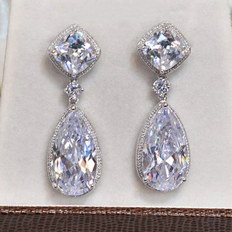 High-end temperament water drop pendant earrings European and American wedding bridal earrings light luxury retro zircon earrings