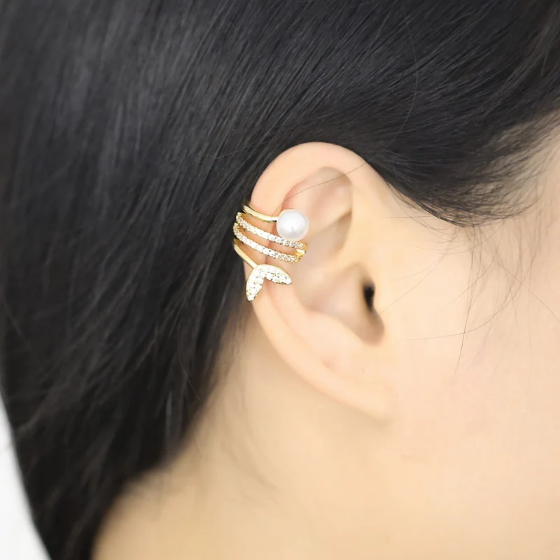 AS jewelry Europe and the United States hot selling double-layer pearl inlaid zircon copper plated 18k gold earrings ear clip earrings era188