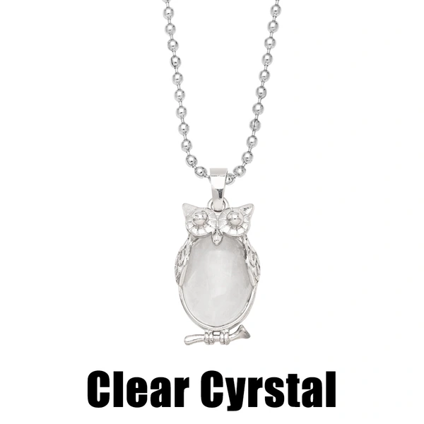 Hot selling crystal agate owl necklace retro punk style owl pendant silver sweater chain nkb660