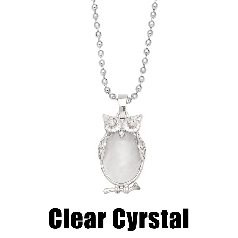 Hot selling crystal agate owl necklace retro punk style owl pendant silver sweater chain nkb660